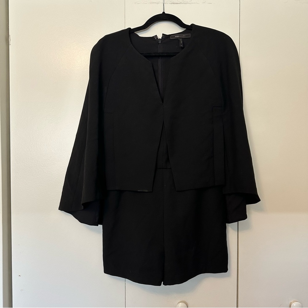 BCBGMAXAZRIA Cape Romper | Black - Picture 2 of 8
